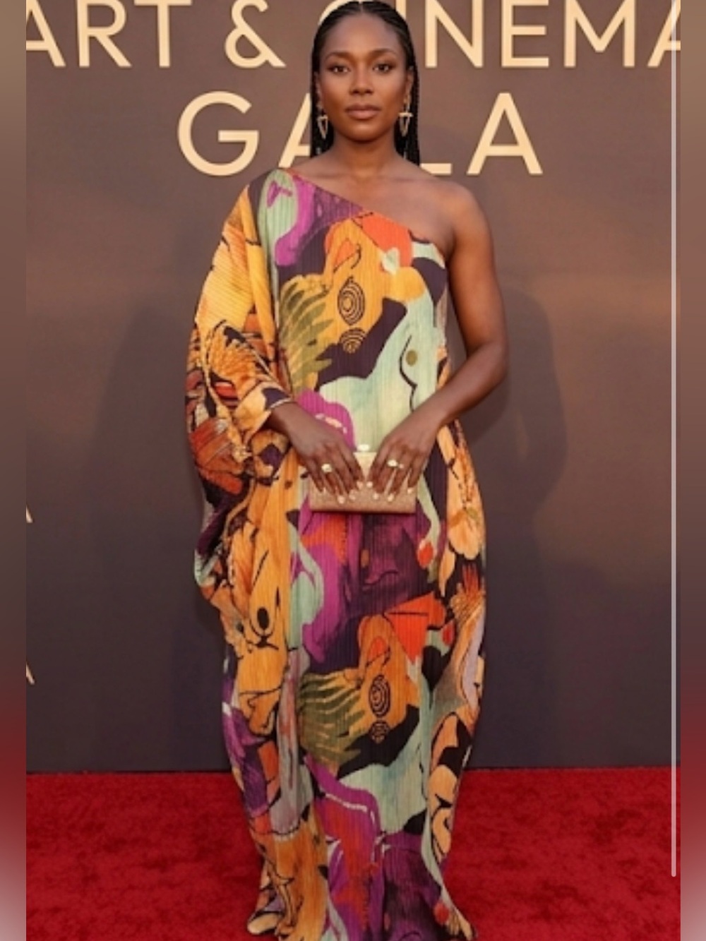 andrea iyamah Shoulder Pleated Dress in Bold Abstract Print
